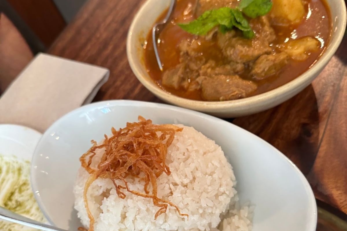 Beef curry with the special coconut rice at Burma Love