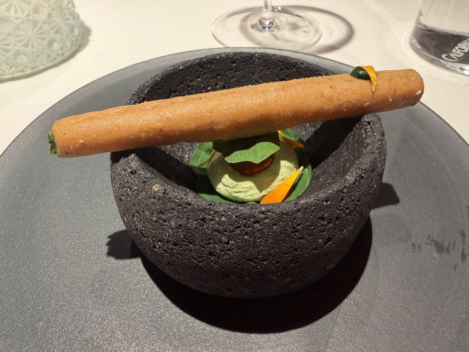 Flauta served on a molcajete at Californios