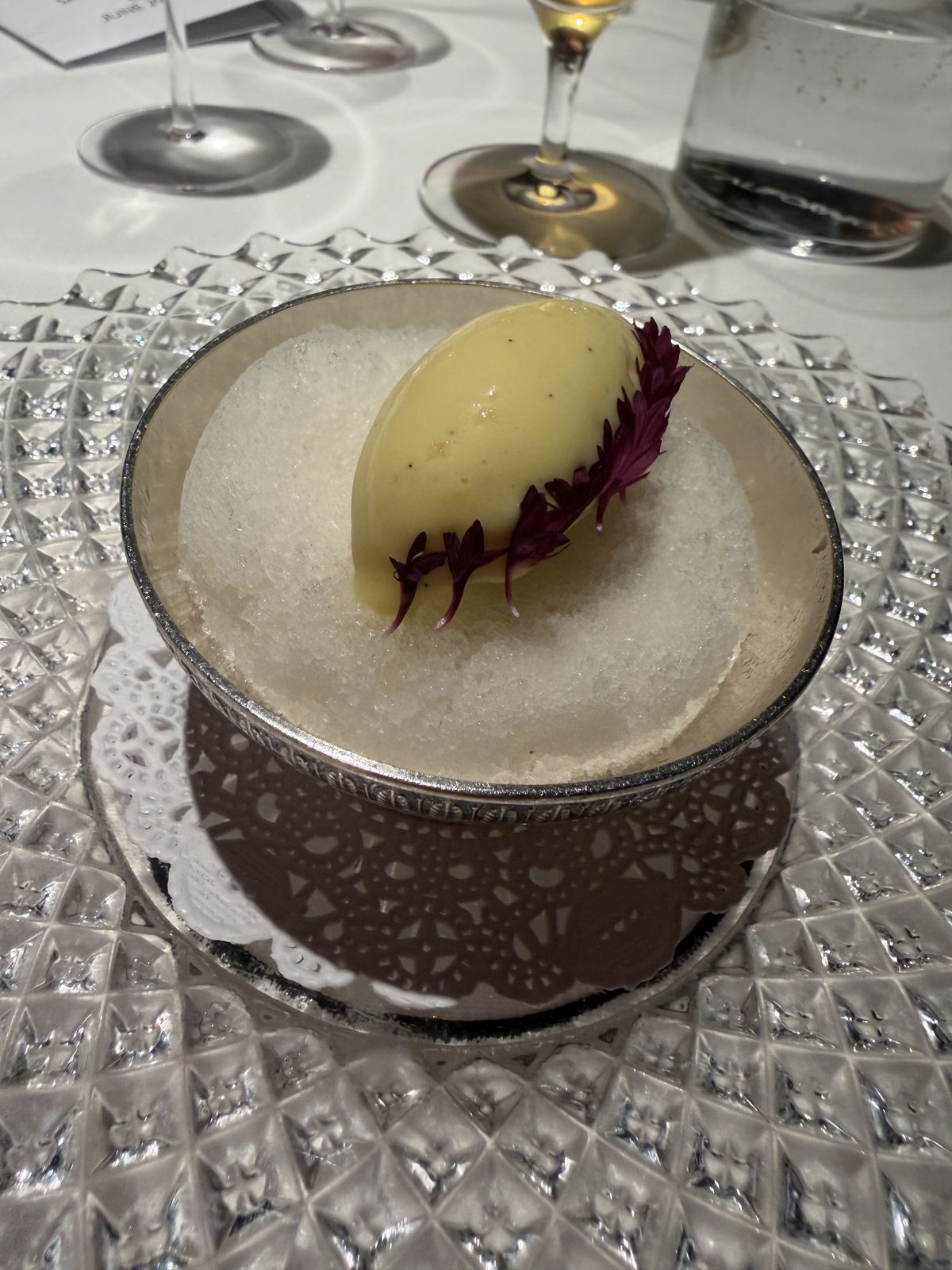 Frutas, corn ice cream with corn husk granita at Californios