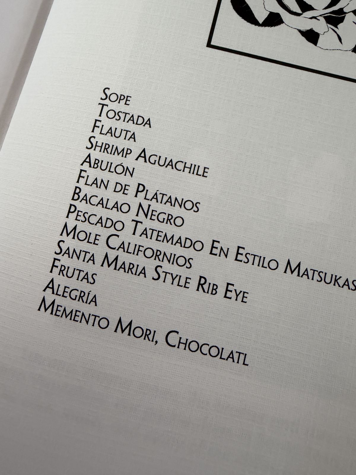 The menu that night at Californios