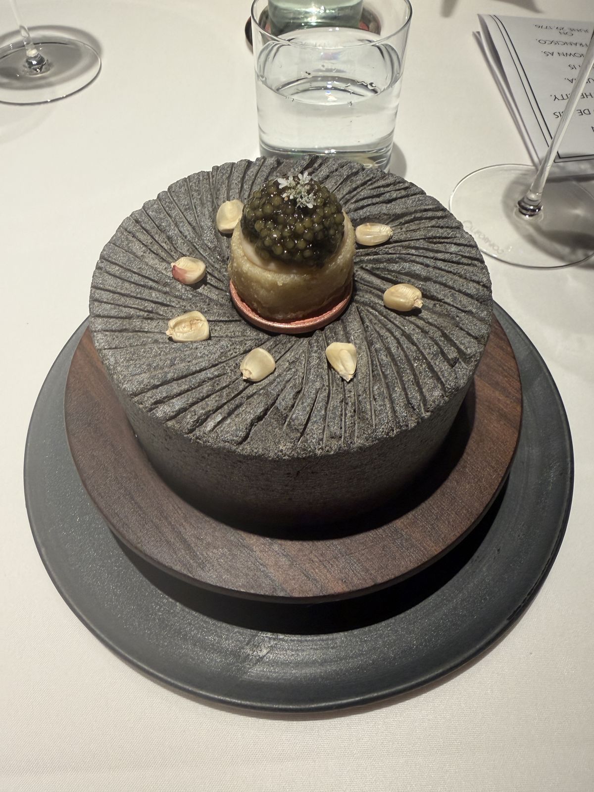 Sope topped with caviar at Californios