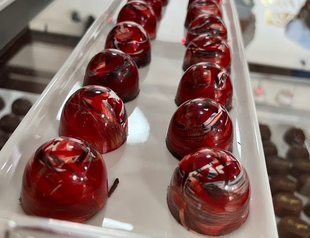 Cherry truffles in the display case