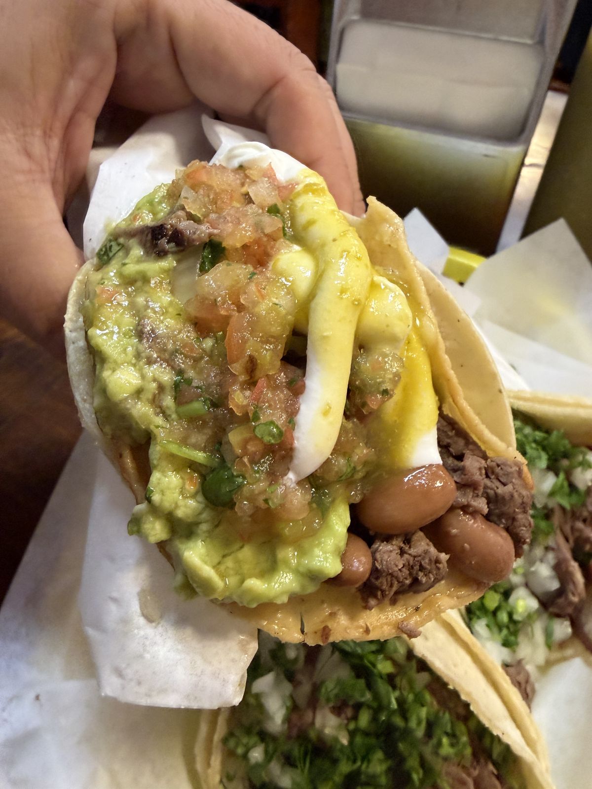 Asada taco with everything at La Taqueria